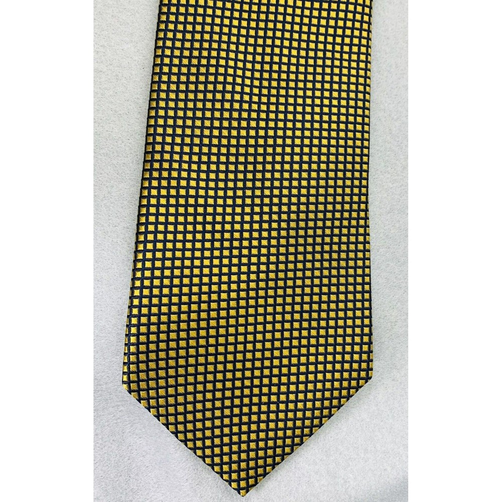 Cremieux Collection Gold Blue Geometric Silk Tie Handmade in USA 59"x3.25" - Picture 16 of 16